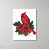 Kardinaal vogel, kersttekening canvas afdruk (Voorkant)