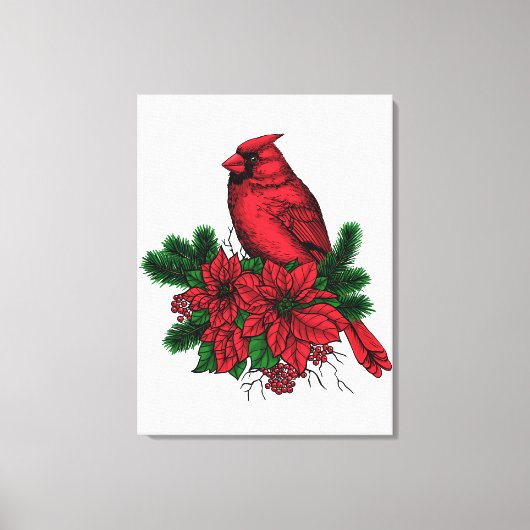 Kardinaal vogel, kersttekening canvas afdruk (Voorkant)