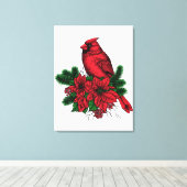 Kardinaal vogel, kersttekening canvas afdruk (Insitu (Houten vloer))