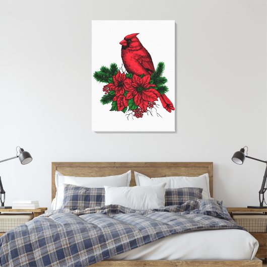 Kardinaal vogel, kersttekening canvas afdruk (Insitu (Slaapkamer))