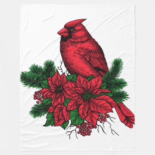 Kardinaal vogel, kersttekening fleece deken (Voorkant)