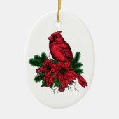 Kardinaal vogel, kersttekening keramisch ornament (Voorkant)