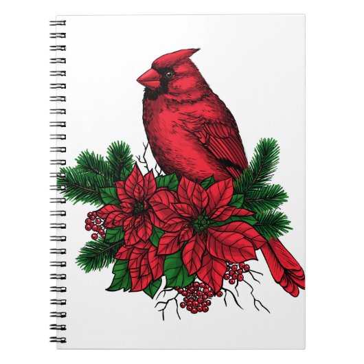 Kardinaal vogel, kersttekening notitieboek (Voorkant)