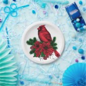 Kardinaal vogel, kersttekening papieren bordje (Feest)