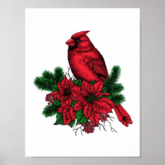 Kardinaal vogel, kersttekening poster (Voorkant)