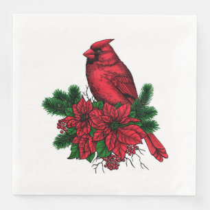 Kardinaal vogel, kersttekening servet