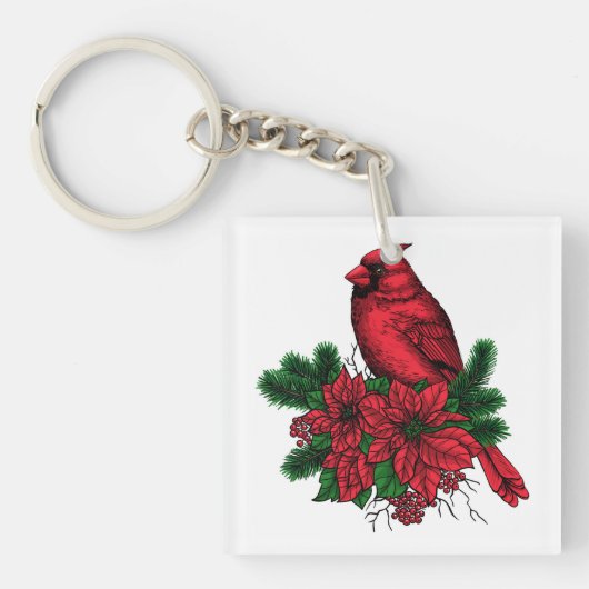 Kardinaal vogel, kersttekening sleutelhanger (Voorkant)