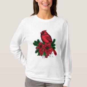Kardinaal vogel, kersttekening t-shirt