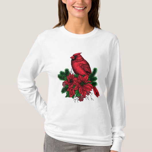 Kardinaal vogel, kersttekening t-shirt (Voorkant)