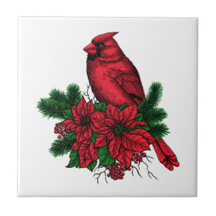 Kardinaal vogel, kersttekening tegeltje