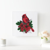 Kardinaal vogel, kersttekening vierkante klok (Huis)