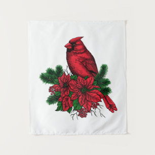 Kardinaal vogel, kersttekening wandkleed
