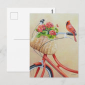 Kardinaal vogel op fietsende Waterverf kunst Briefkaart (Voorkant / Achterkant)