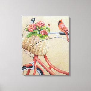 Kardinaal vogel op fietsende Waterverf kunst Canvas Afdruk