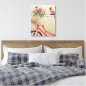 Kardinaal vogel op fietsende Waterverf kunst Canvas Afdruk (Insitu (Slaapkamer))