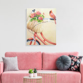 Kardinaal vogel op fietsende Waterverf kunst Canvas Afdruk (Insitu (Woonkamer))