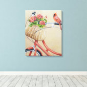 Kardinaal vogel op fietsende Waterverf kunst Canvas Afdruk (Insitu (Houten vloer))