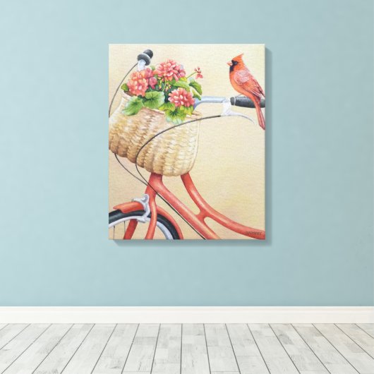 Kardinaal vogel op fietsende Waterverf kunst Canvas Afdruk (Insitu (Houten vloer))