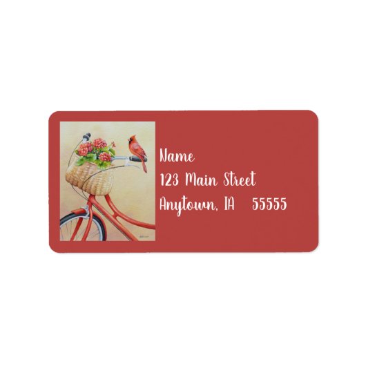 Kardinaal vogel op fietsende Waterverf kunst Etiket (Voorkant)