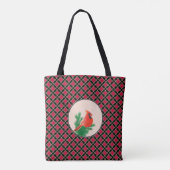 Kardinaal vogel op zwart en rood geruit tote bag (Achterkant)