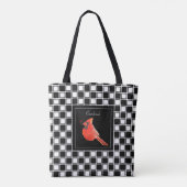 Kardinaal vogel op zwart wit ingecheckt patroon tote bag (Achterkant)