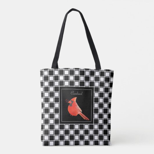 Kardinaal vogel op zwart wit ingecheckt patroon tote bag (Achterkant)