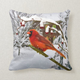 Kardinaal vogel, sneeuw, winter, Sierkussen