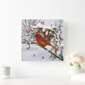 Kardinaal vogel, sneeuw, winter vierkante klok (Huis)