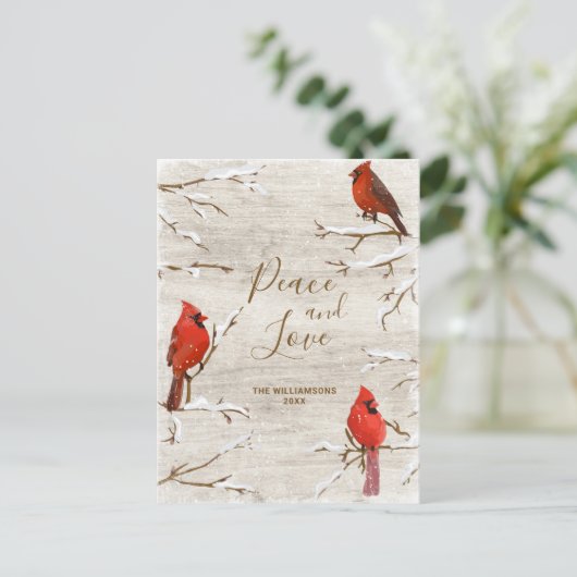 Kardinaal Vogel Vrede Liefde Kerstmis Familie Foto Briefkaart (Staand voorkant)