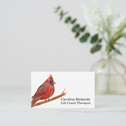 Kardinaal Vogel Waterverf Visitekaartje (Staand voorkant)