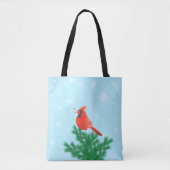 Kardinaal vogel & wilde bessen op lichtblauw tote bag (Voorkant)