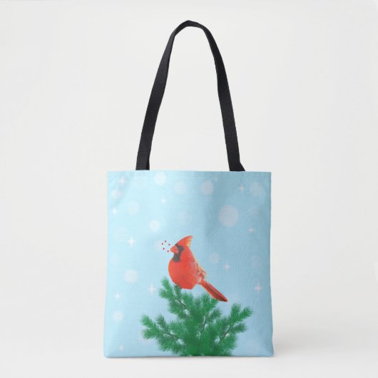 Kardinaal vogel & wilde bessen op lichtblauw tote bag (Voorkant)