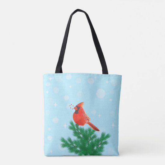 Kardinaal vogel & wilde bessen op lichtblauw tote bag (Achterkant)
