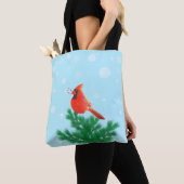 Kardinaal vogel & wilde bessen op lichtblauw tote bag (Dichtbij)