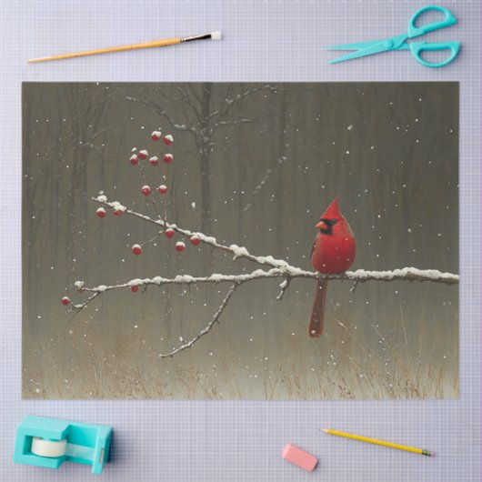 Kardinaal Vogel Winter Berry Tree Decoupage Tissuepapier (Craft)
