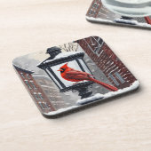 Kardinaal Vogel zat op een met sneeuw bedekte lant Bier Onderzetter (Linkerzijde)