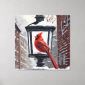 Kardinaal Vogel zat op een met sneeuw bedekte lant Canvas Afdruk (Voorkant)