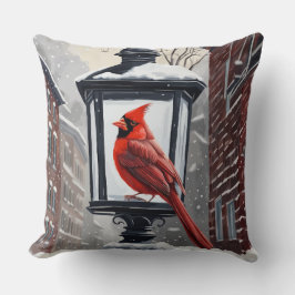 Kardinaal Vogel zat op een met sneeuw bedekte lant Kussen