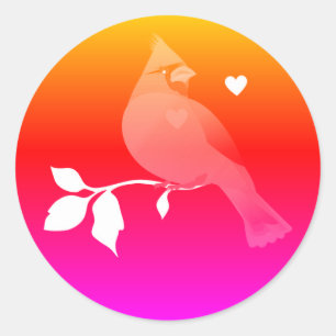 Kardinaal Vogelharten Roze Rood Sinaasappel Ombre Ronde Sticker