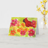 Kardinaal vogelkaartje kaart (Gele Bloem)