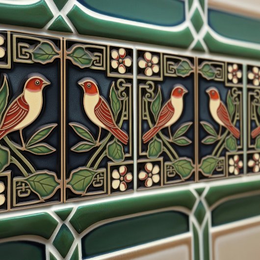 Kardinaal Vogels Bloemen Art Deco Nouveau Wanddeco Tegeltje