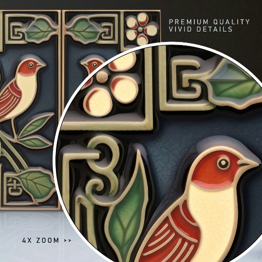 Kardinaal Vogels Bloemen Art Deco Nouveau Wanddeco Tegeltje