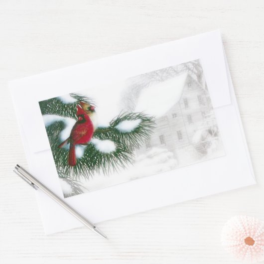 Kardinaal Vogels in Sneeuw Sticker (Envelop)