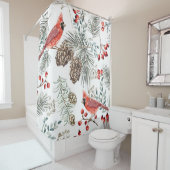 Kardinaal Vogels Kerst  Patroon Douchegordijn (In situ)