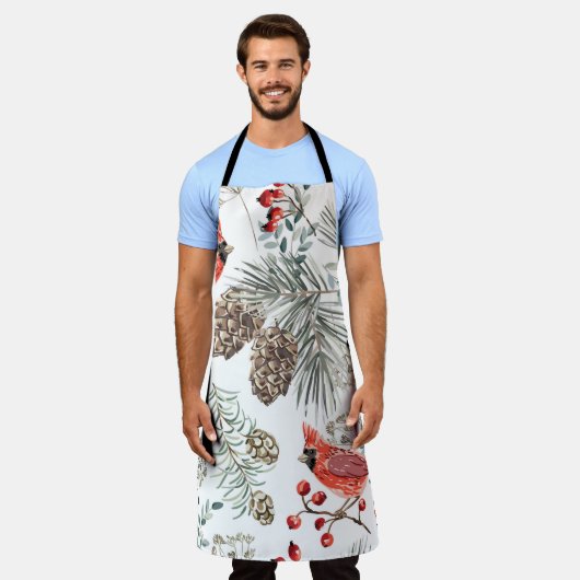 Kardinaal Vogels Kerst  Patroon Schort (Gedragen)