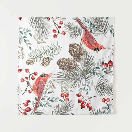 Kardinaal Vogels Kerst  Patroon Wandkleed (Voorkant (horizontaal))