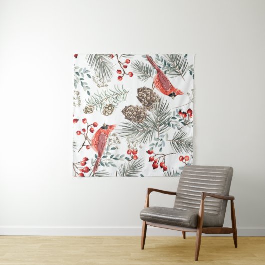 Kardinaal Vogels Kerst  Patroon Wandkleed (In Situ (horizontaal))