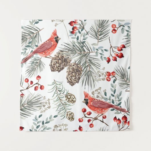 Kardinaal Vogels Kerst  Patroon Wandkleed (Voorkant)