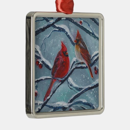 Kardinaal vogels winter door Renee Lavoie Metalen Ornament (Rechts)