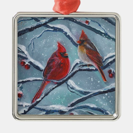 Kardinaal vogels winter door Renee Lavoie Metalen Ornament (Voorkant)